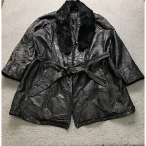Vintage Giovanni Navarre Italian Stone Leather Belted Jacket Women's 2XL Black